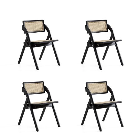 MANHATTAN COMFORT Lambinet Folding Dining Chair in Black and Natural Cane, Set of 4 2-DCCA07-BK